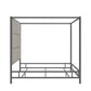 Metal Canopy Bed with Linen Panel Headboard - Gray Linen, Black Nickel Finish, King Size