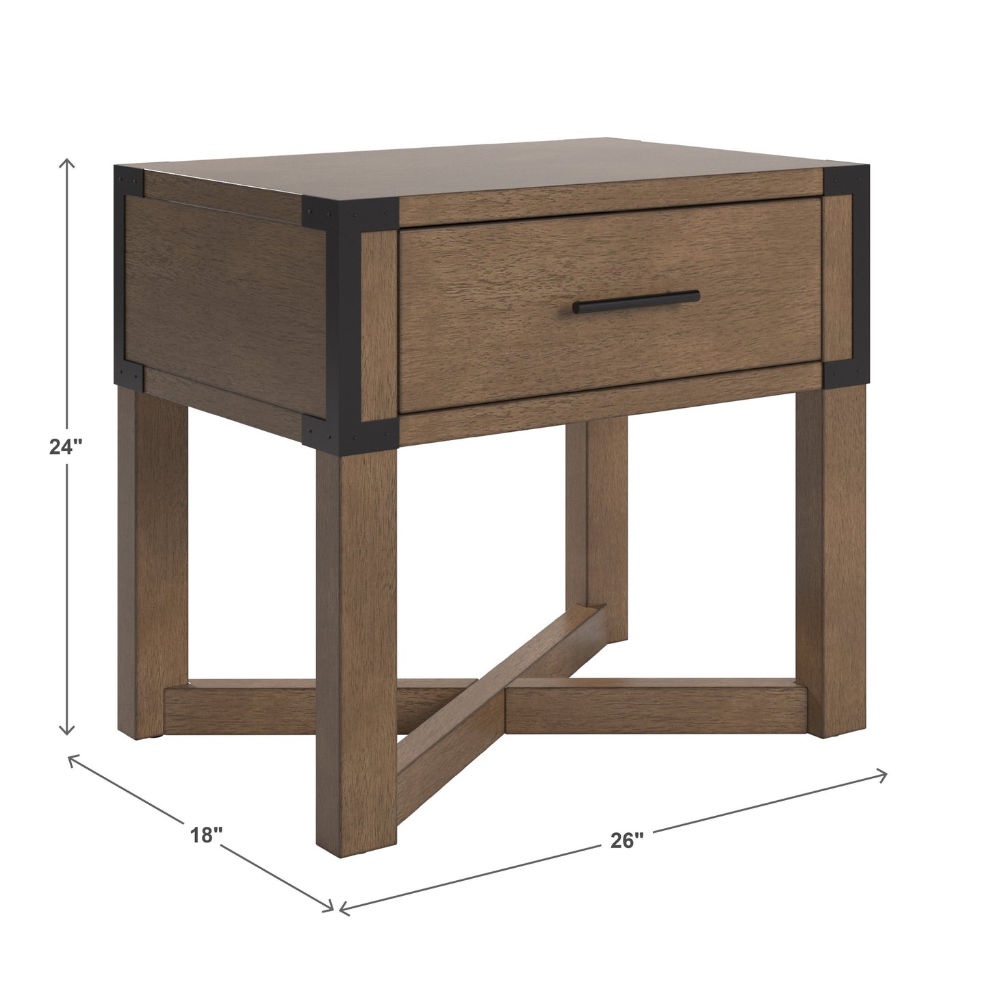 Wood Finish X-Base End Table with Drawer - Oak Finish