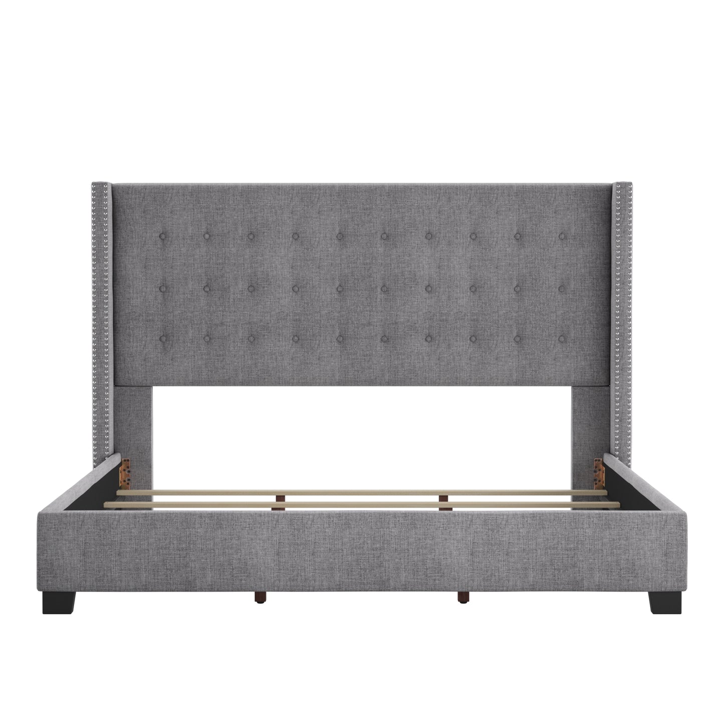 Tufted Linen Wingback Bed - Gray Linen, King