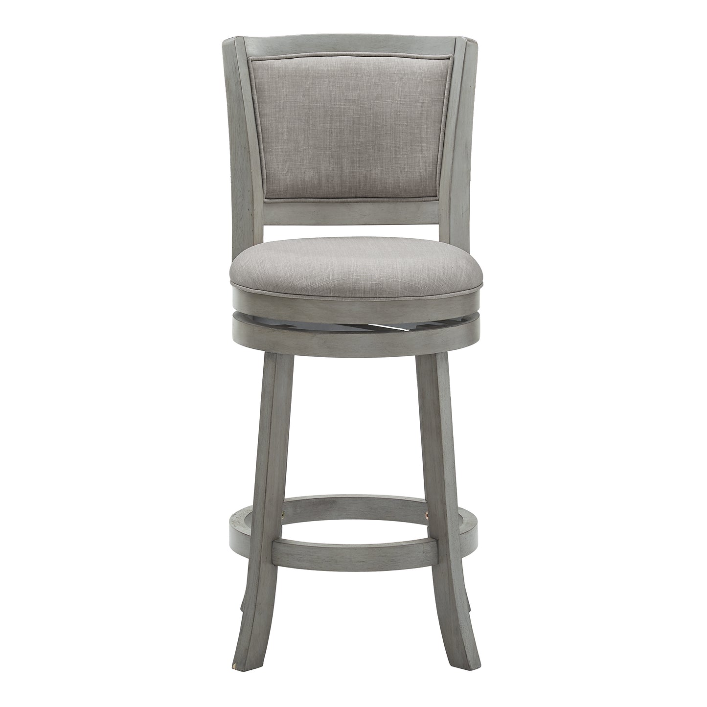 Upholstered Back Swivel Stool - 24" Counter Height, Antique Gray Finish, Gray Linen