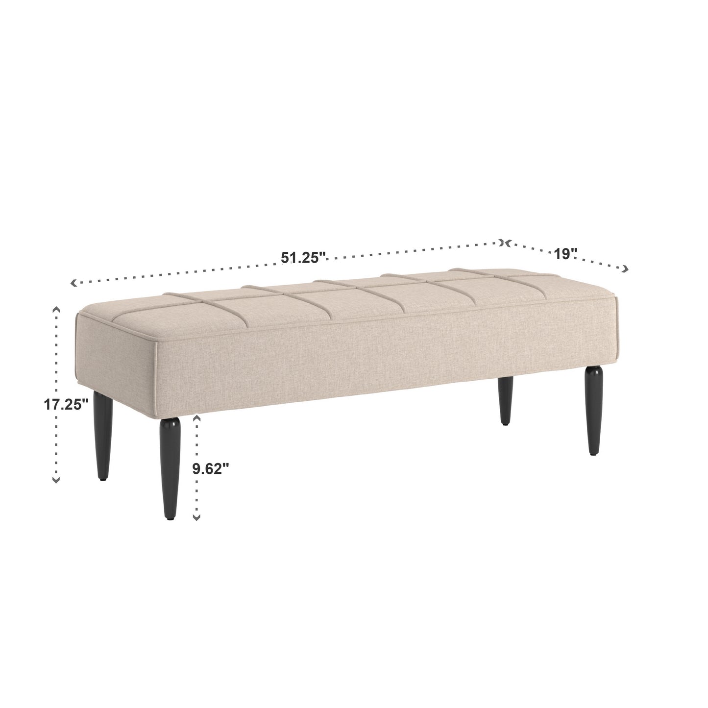 Black Finish Linen Upholstered Bench - Beige