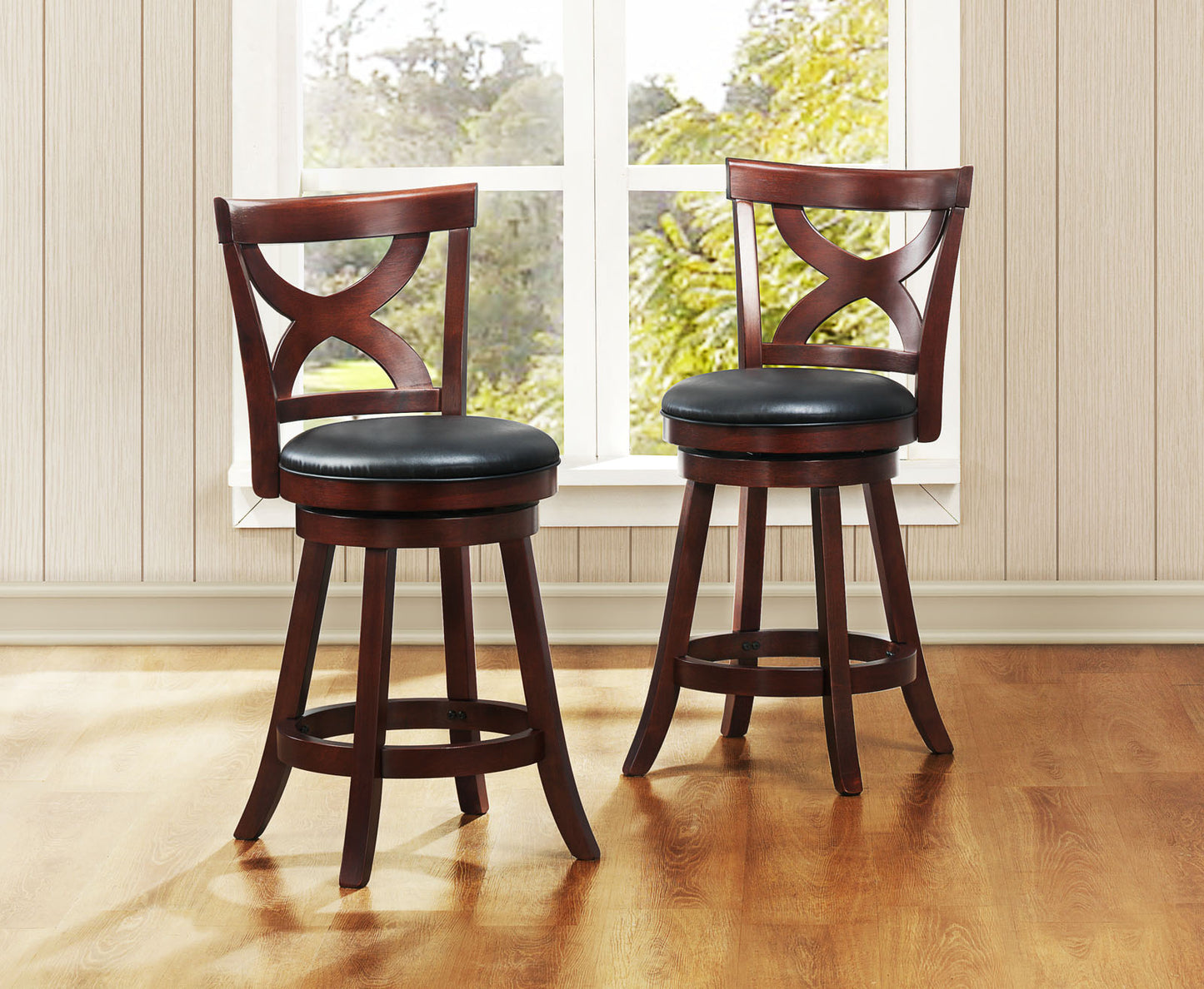 Cherry X-Back Swivel High Back Stool - Counter Height