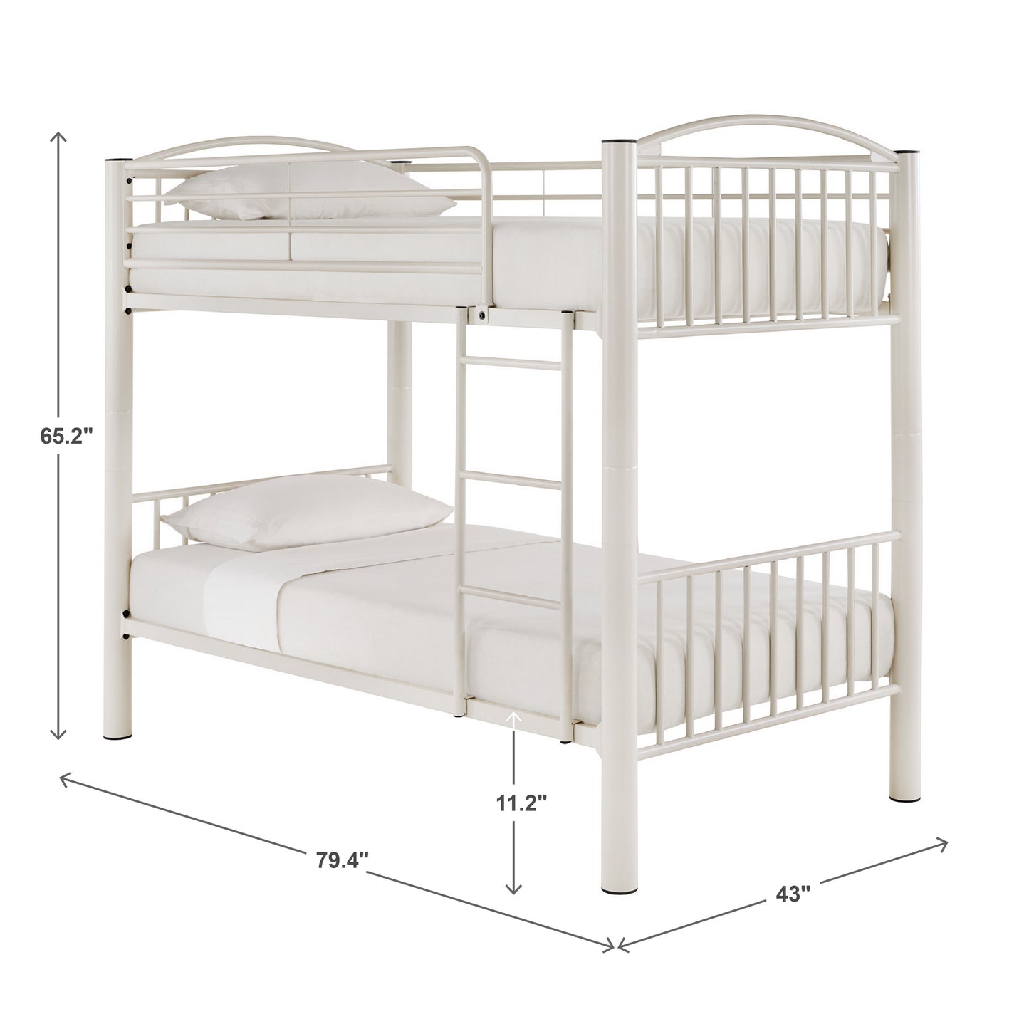 VersaFlex Metal Bunk Bed - White, Convertible Twin over Twin