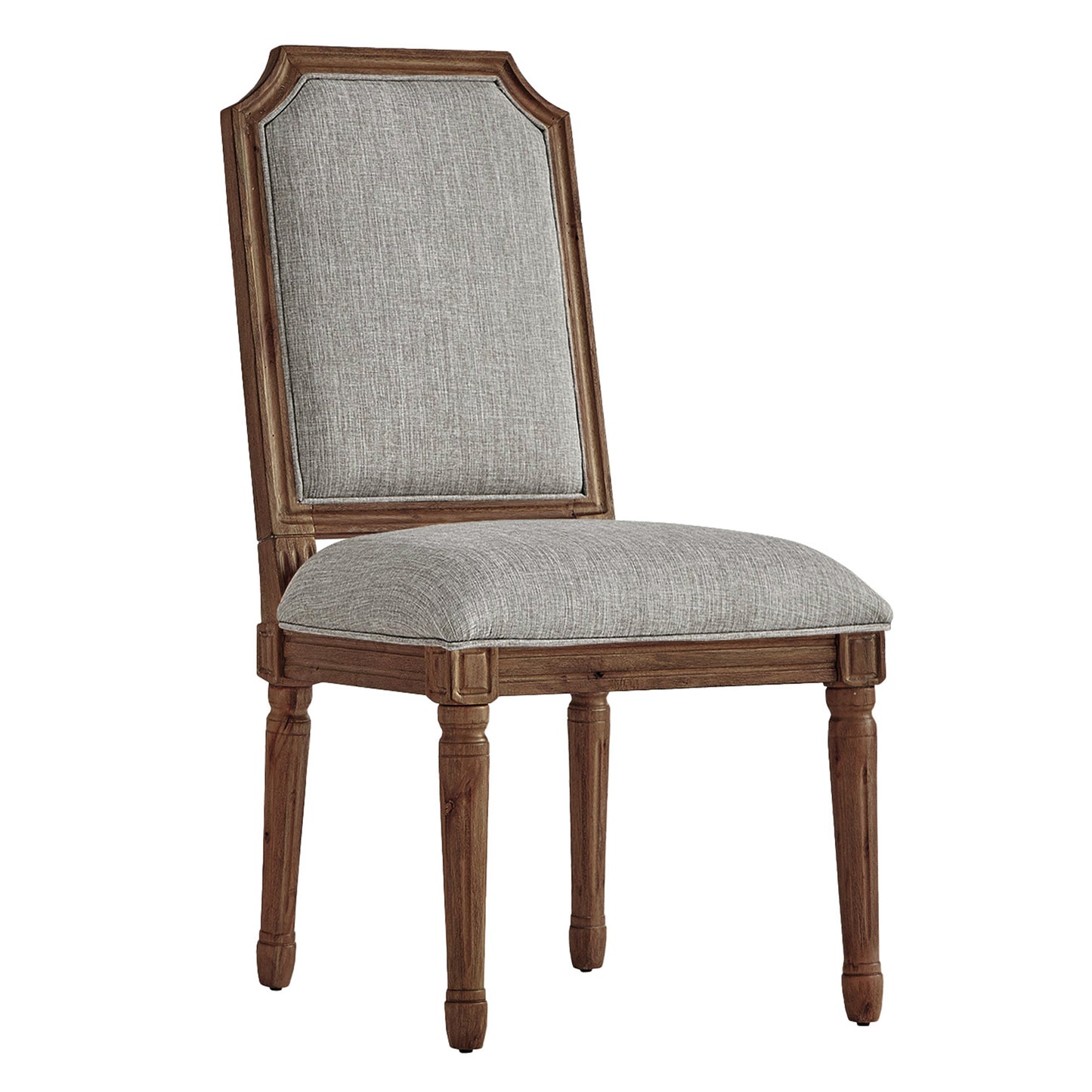 Arched Linen and Wood Dining Chairs (Set of 2) - Gray Linan, Brown Finish