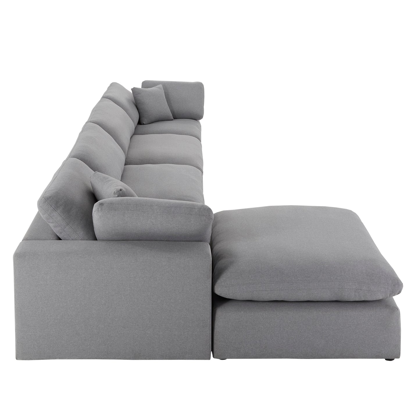 Gray Linen Weave Down Blend Chaise 4-5 Seat Modular Sectional Sofa with Ottoman