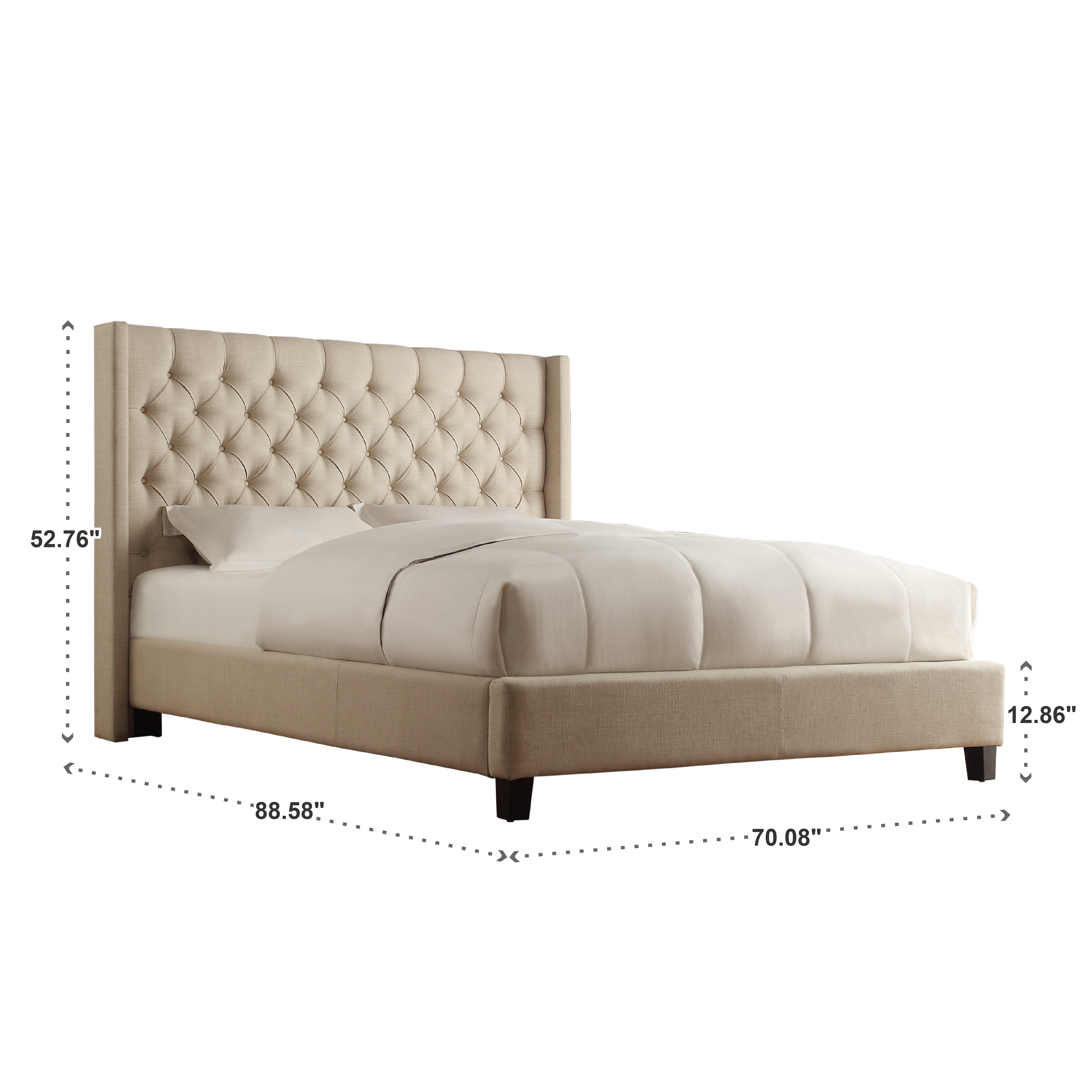 Wingback Button Tufted Bed Beige Linen Queen by iNSPIRE Q Artisan iNSPIRE Q Home