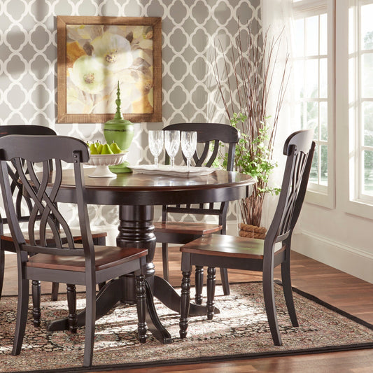 Two-Tone Round Dining Set - Antique Black, Cross Back, 5-Piece Set