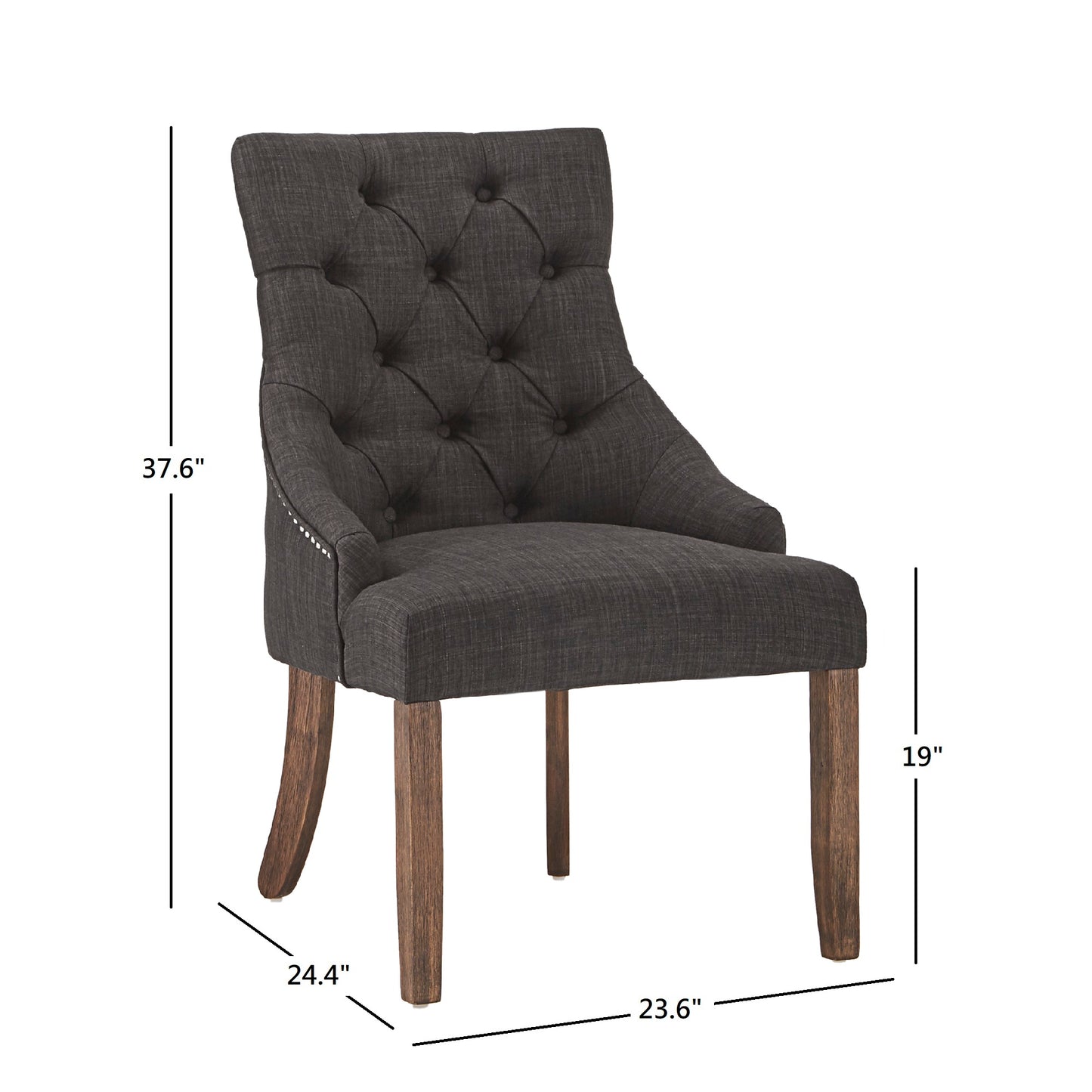 Linen Curved Back Tufted Dining Chairs (Set of 2) - Dark Gray Linen