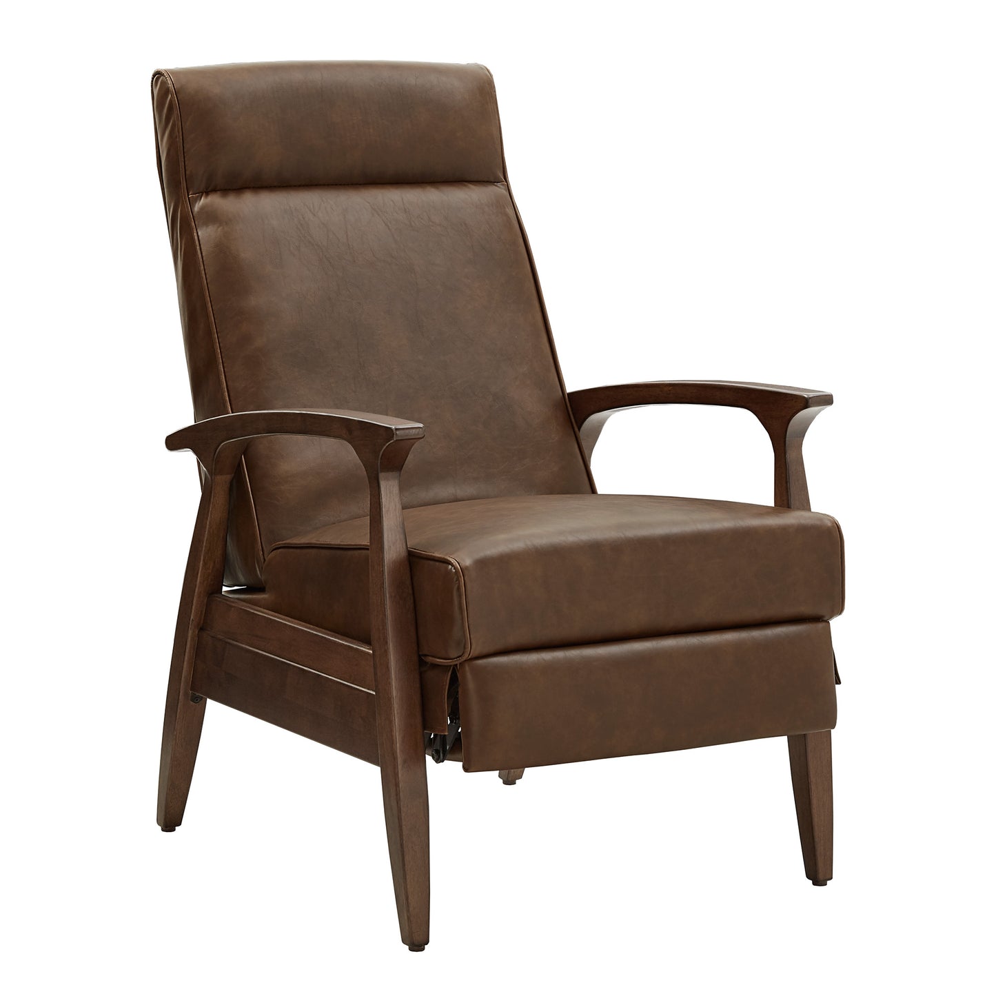 25.75" Wide Mid-Century Modern Recliner - Walnut Finish and Brown Faux Leather