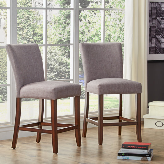 Classic Upholstered High Back Counter Height Chairs (Set of 2) - Esprasso Finish, Gray