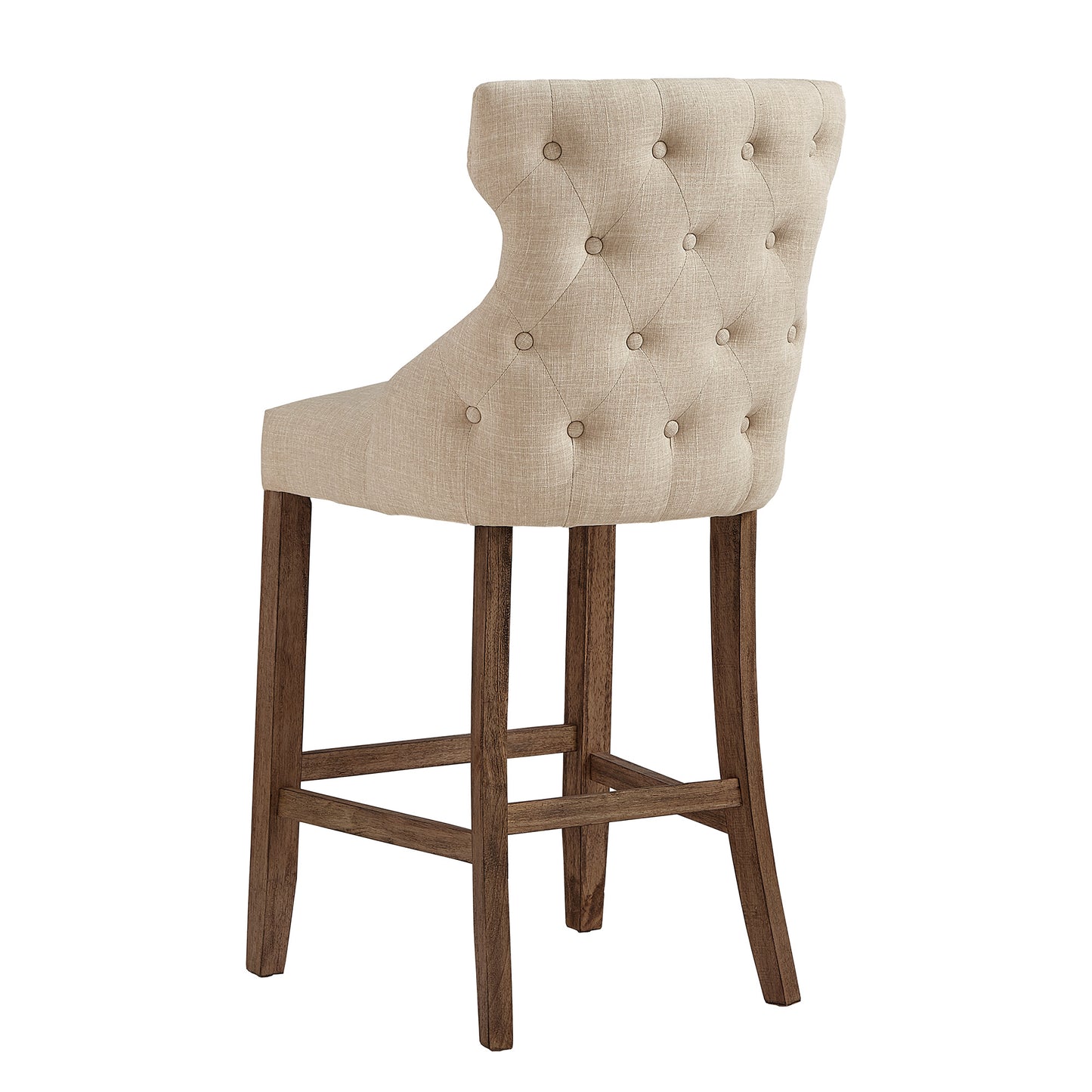 Nailhead Trim Linen Upholstered Stools (Set of 2) - Beige Linen, Bar Height