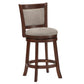 Upholstered Back Swivel Stool - 24" Counter Height, Cherry Finish, Gray Linen