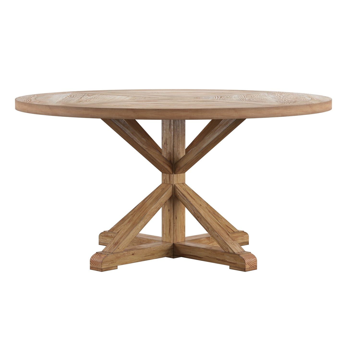 Rustic X-Base Round Pine Finish Dining Table - Pine Finish, 60-inch