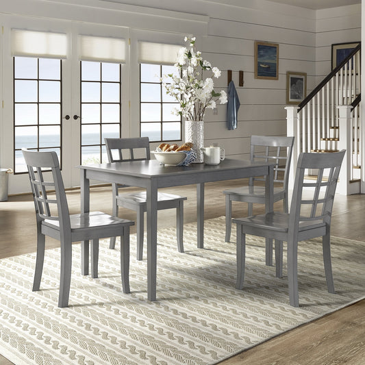 Oak Wood Finish 48-inch Rectangle Dining Set - Antiqua Gray Finish, Window Back Chairs