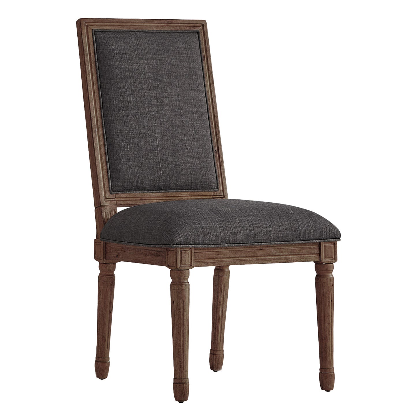 Rectangular Linen and Wood Dining Chairs (Set of 2) - Dark Gray Linen, Brown Finish