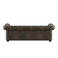 Tufted Scroll Arm Chesterfield Sofa - Brown Microfiber Upholstery