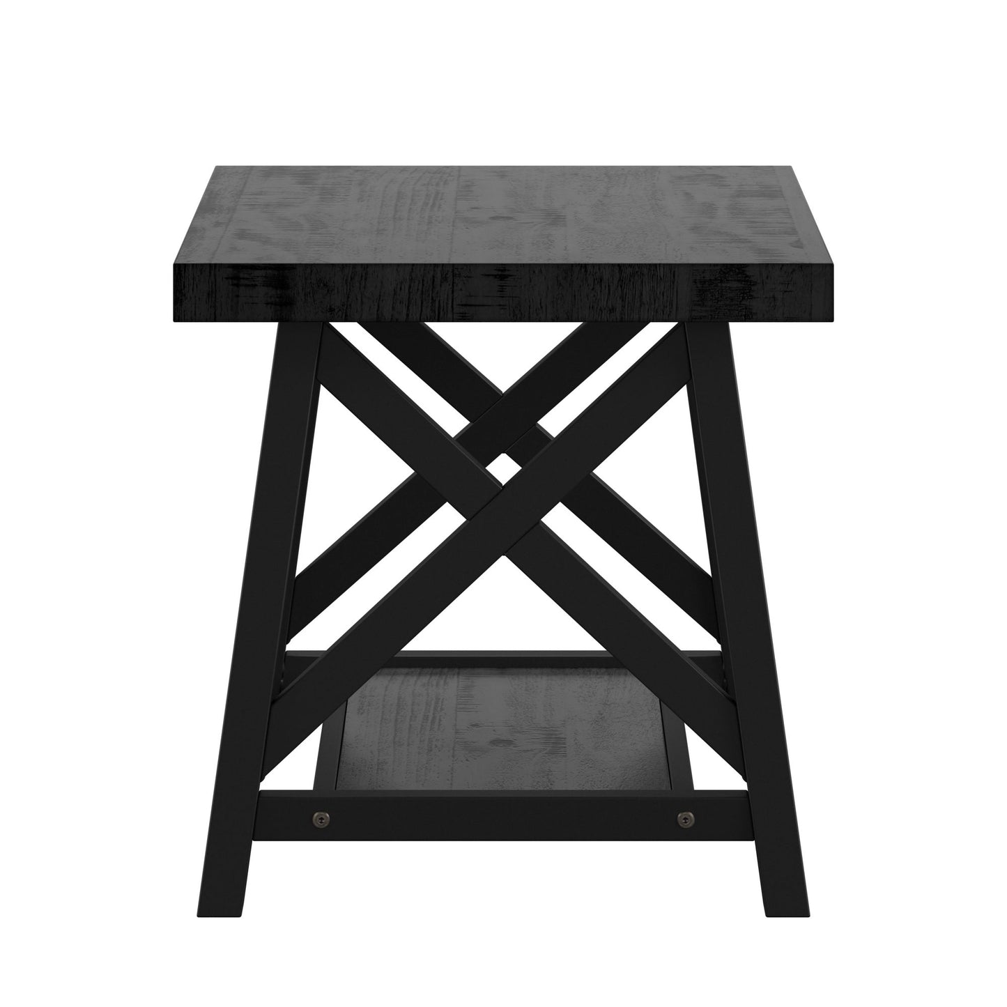 Rustic X-Base Accent Tables - Black Finish, End Table, Coffee Table, and Sofa Table Set