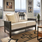 Mission-Style Wood Loveseat - Baiga Linan, Dark Gray Finish