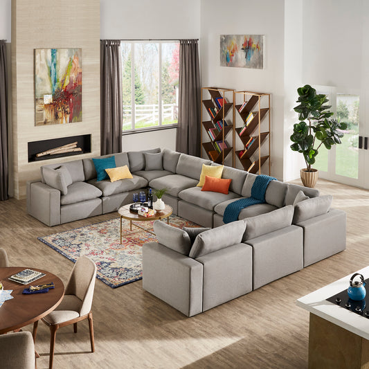 Gray Linan Waava Down Bland 9-Saat Modular Sactional Sofa