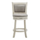 Upholstered Back Swivel Stool - 24" Counter Height, Antique White Finish, Gray Linen