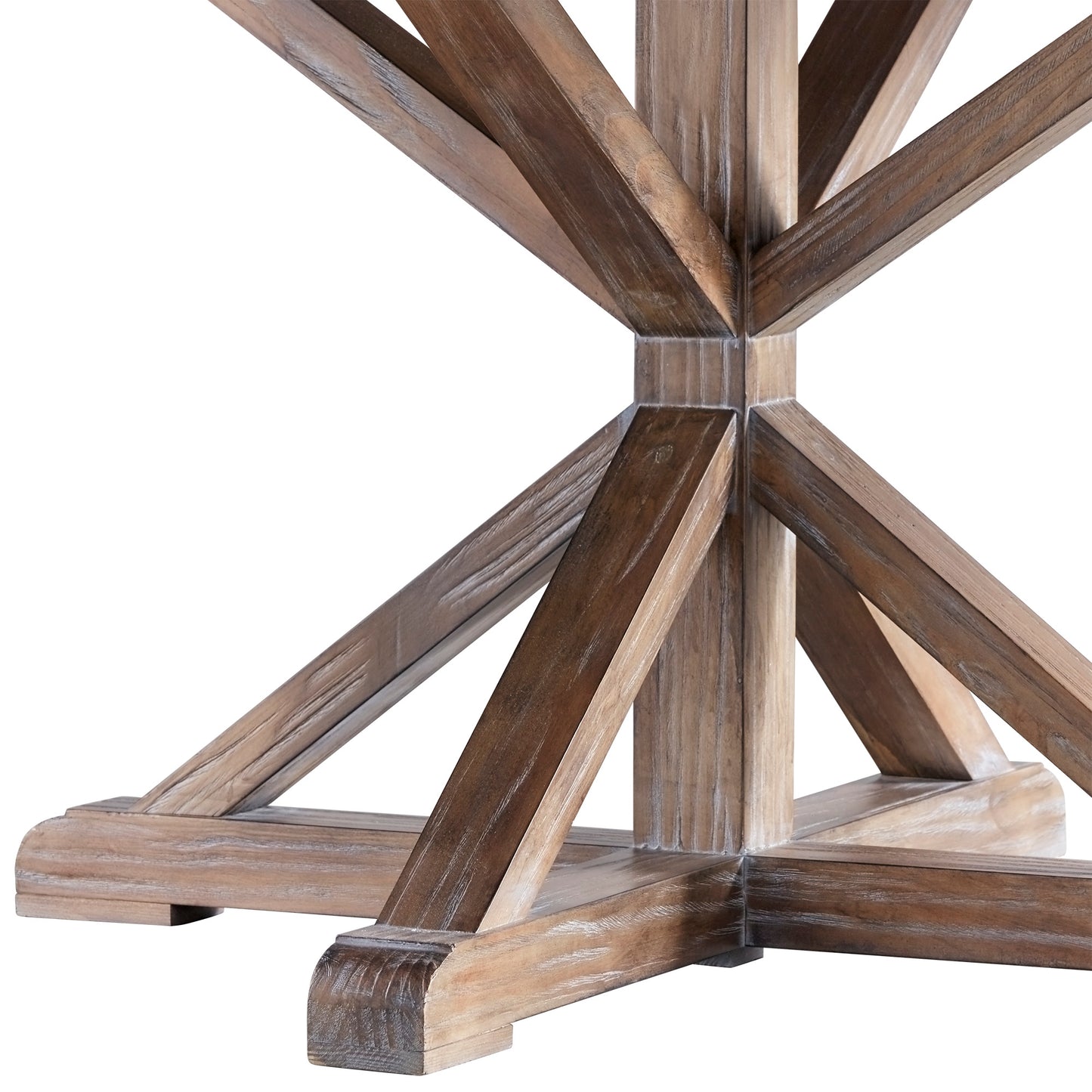 Rustic X-Base Round Pine Finish Dining Table Set - Dark Gray Linan, Archad Bridga Chair Backs