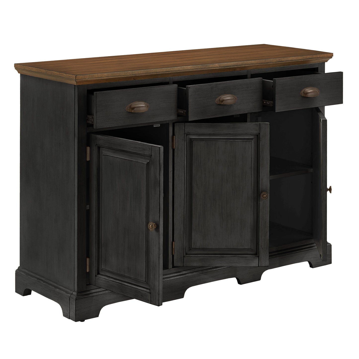 Wood Cabinet Buffet Server - Oak Top with Antique Black Base