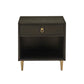 Gold Finish Metal Dark Brown Faux Shagreen 1-drawer Side Table