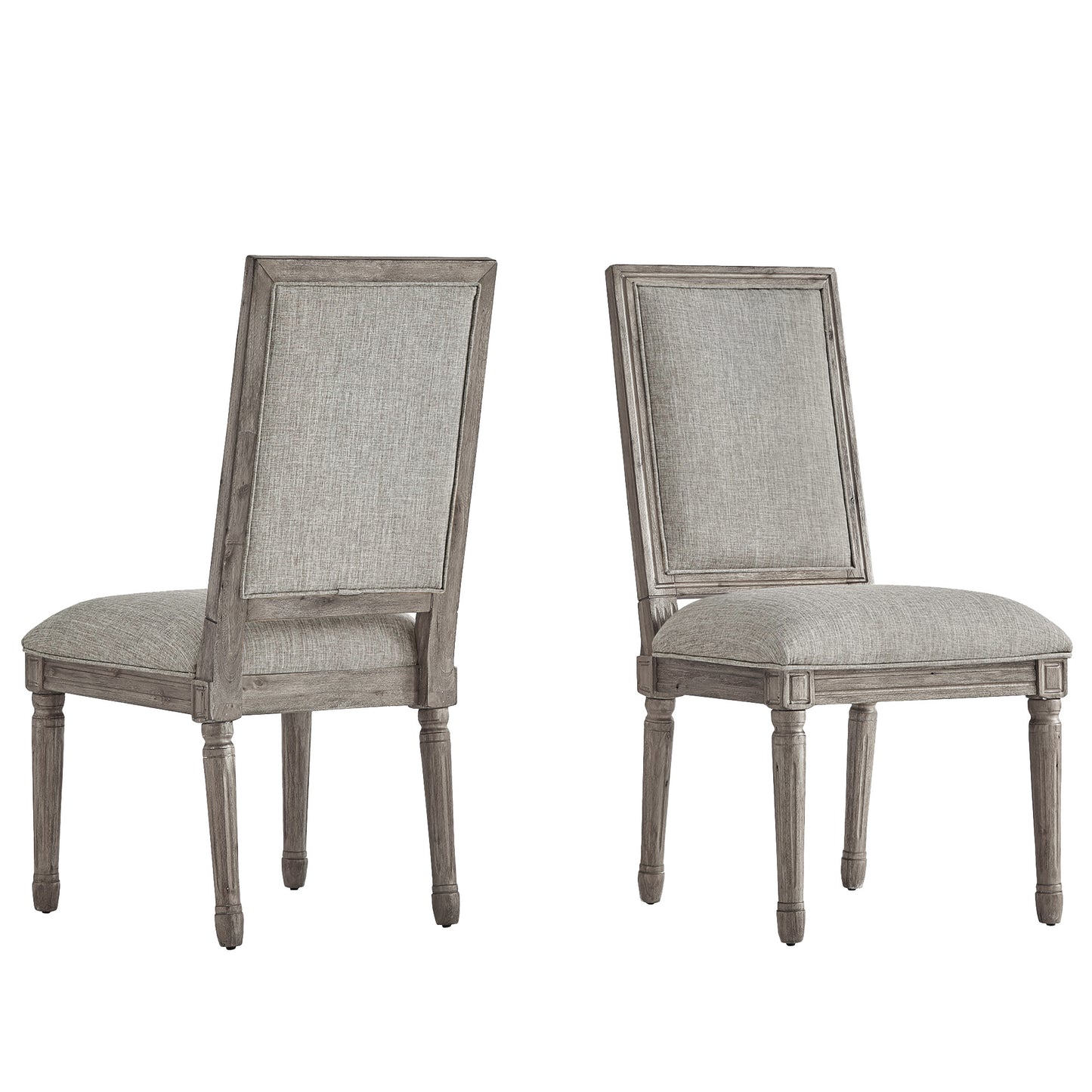 Rectangular Linen and Wood Dining Chairs (Set of 2) - Gray Linen, Antique Gray Oak Finish