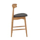 Mid-Century Wood Counter Height Stools (Set of 2) - Natural Finish, Black Faux Leather