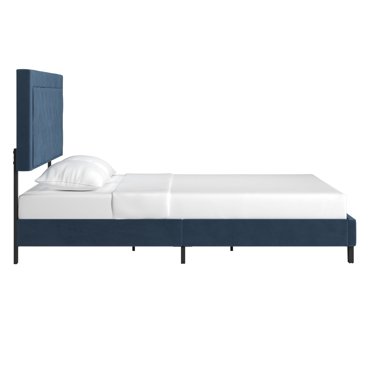 Black Finish Frame with Velvet Fabric Platform Bed - Dark Blue, King (King Size)