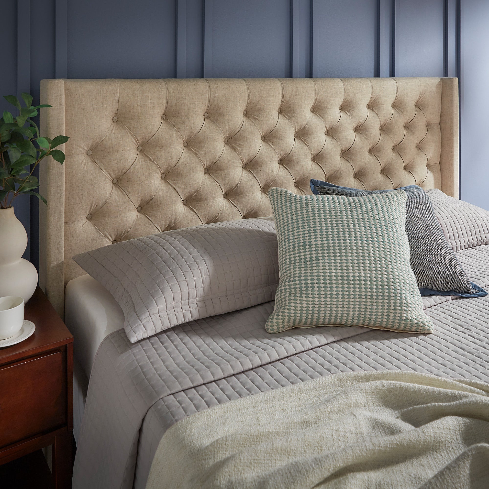 Upholstered beige online headboard