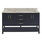 Bathroom Sink Vanity with White Marble Veneer Stone Top - 60", Double Sinks, Navy Blue with Gold Finish Hardware