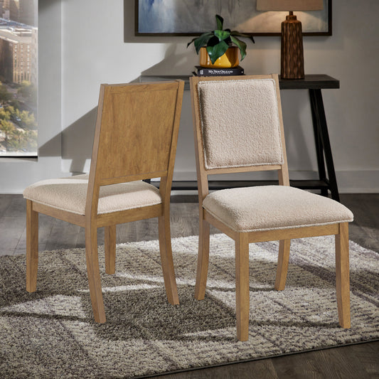 Wood Finish Cream Boucle Fabric Dining Chair (Set of 2) - Oak Wash