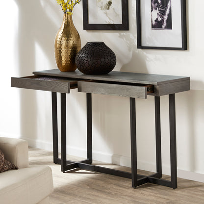 Wood Finish Sofa Table with Two Drawers - Gray Finish