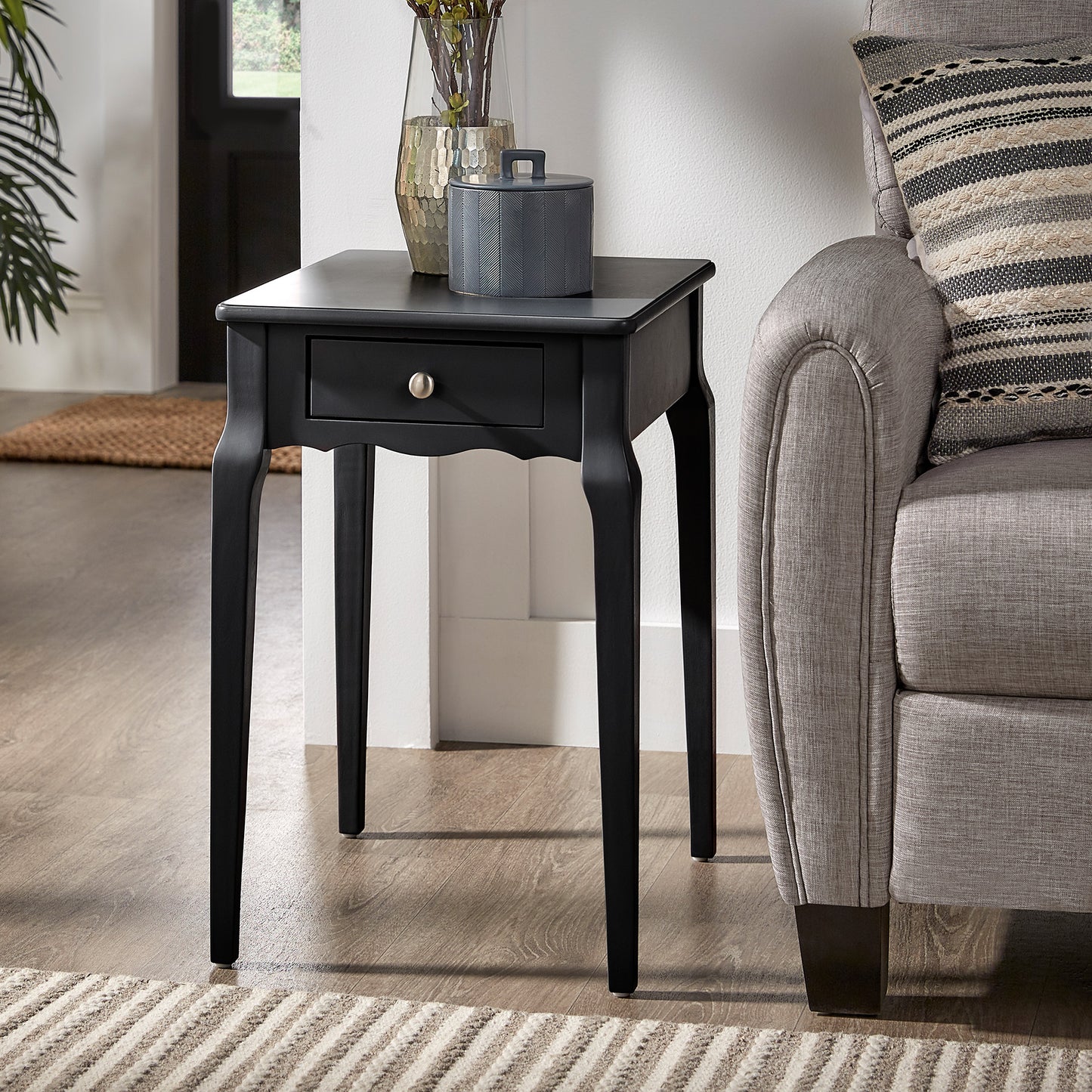 1-Drawer Wood Side Table - Black