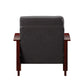 Mission-Style Wood Accent Chair - Dark Brown Faux Leather, Oak Finish