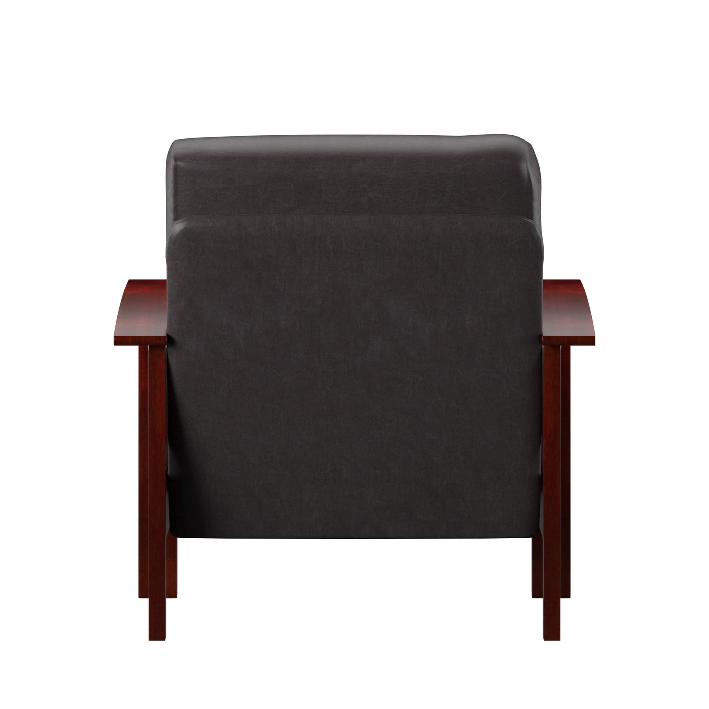 Mission-Style Wood Accent Chair - Dark Brown Faux Leather, Oak Finish