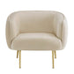 Brass Finish Velvet Upholstered Accent Chair - Beige