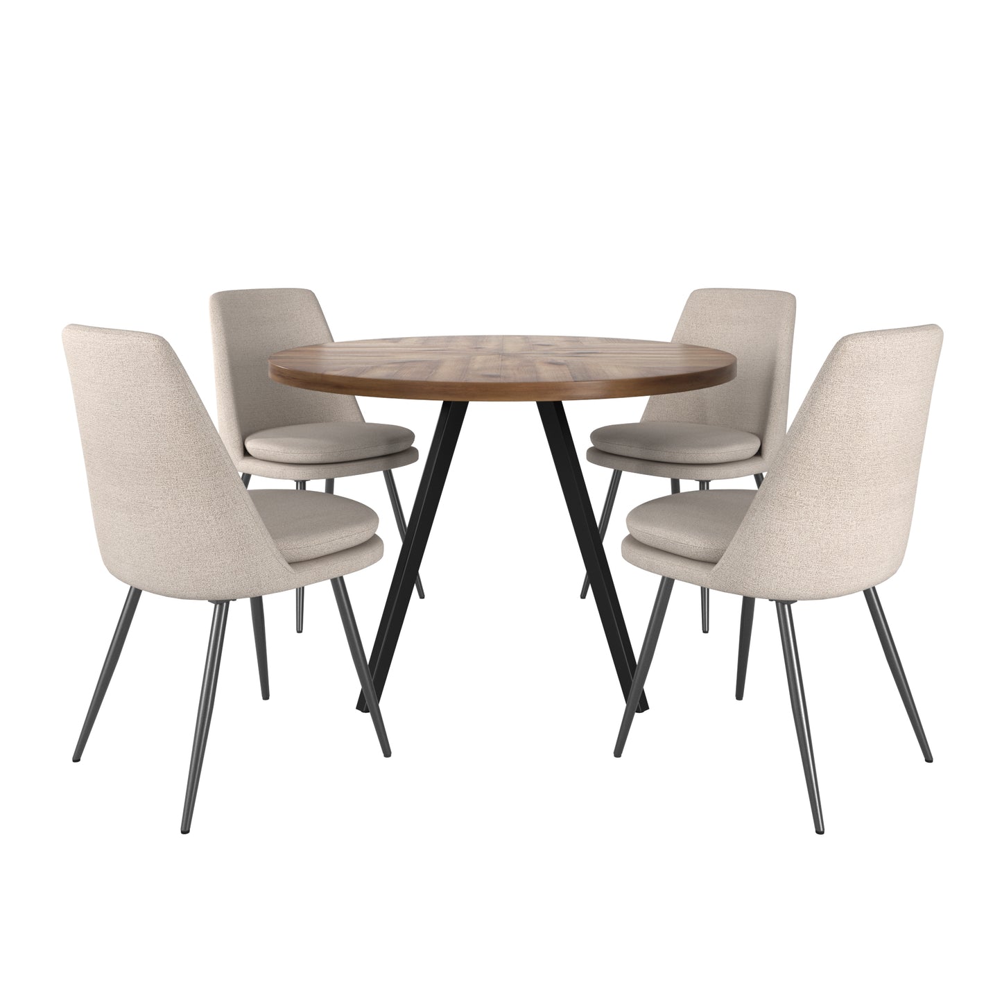 Black Finish Chenille Fabric 5-Piece Dining Set - Beige