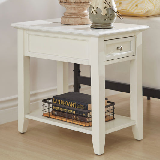 1-Drawer Side Table with Charging Station - White