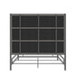 Metal Canopy Bed with Linen Panel Headboard - Gray Linen, Black Nickel Finish, King Size