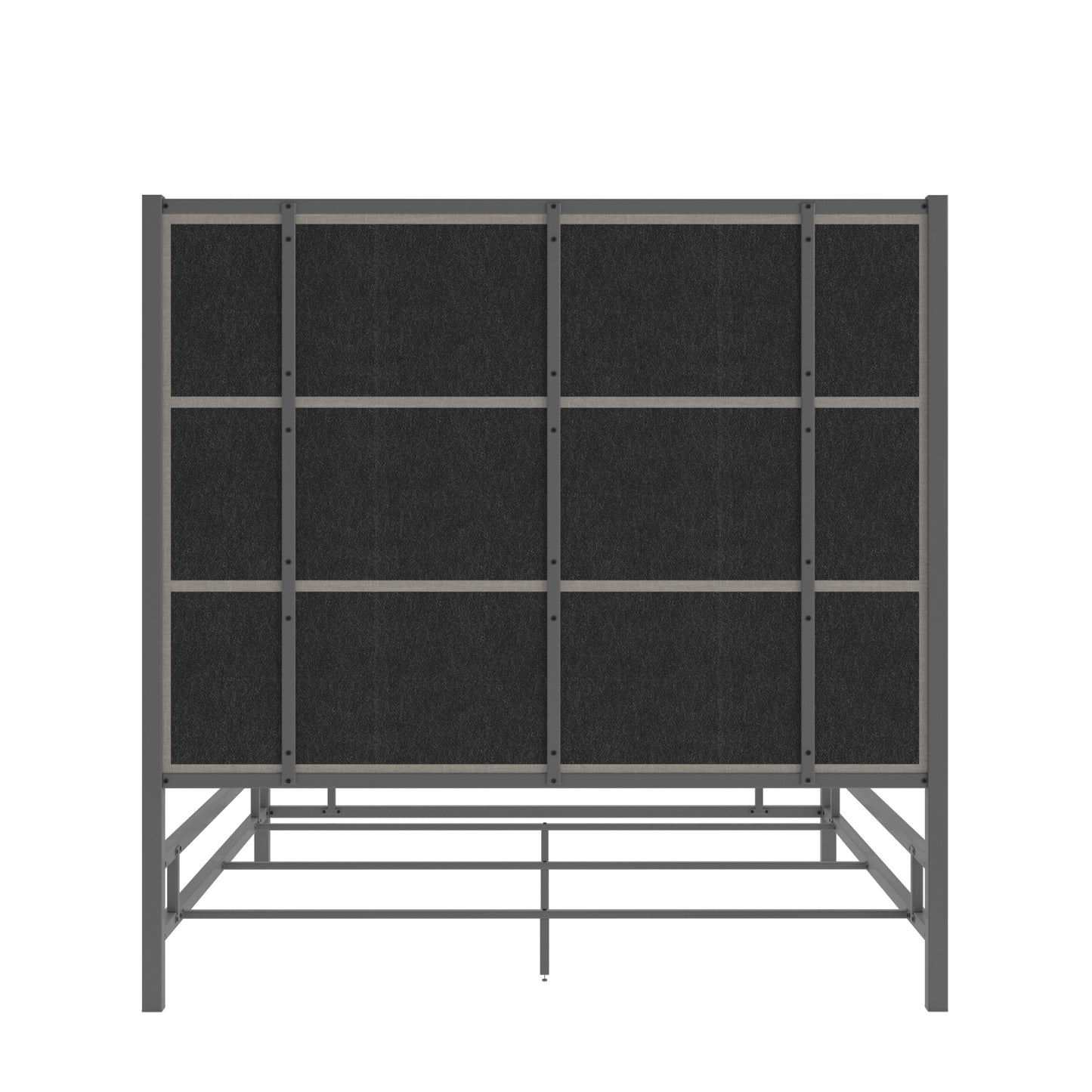 Metal Canopy Bed with Linen Panel Headboard - Gray Linen, Black Nickel Finish, King Size