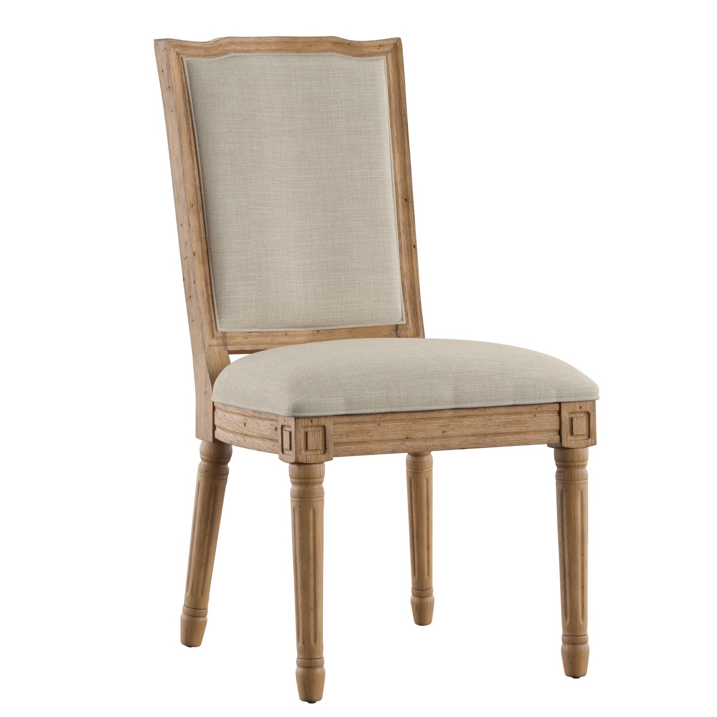 Round 7-Piece Dining Set - Beige Linen, Ornate Chair Backs