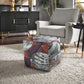 Upholstered Square Pouf Ottoman - Multicolored Abstract Pattern Fabric