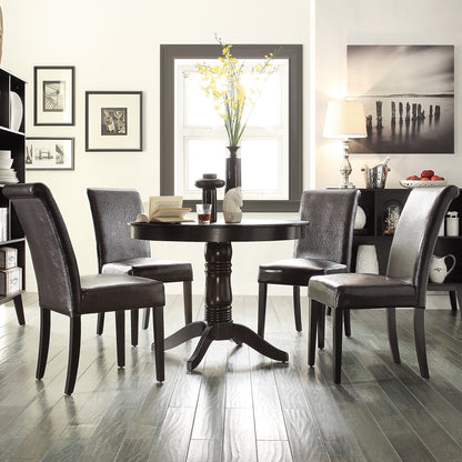 Faux Leather 5-Piece Dining Set - Brown Faux Leather, Round Dining Table