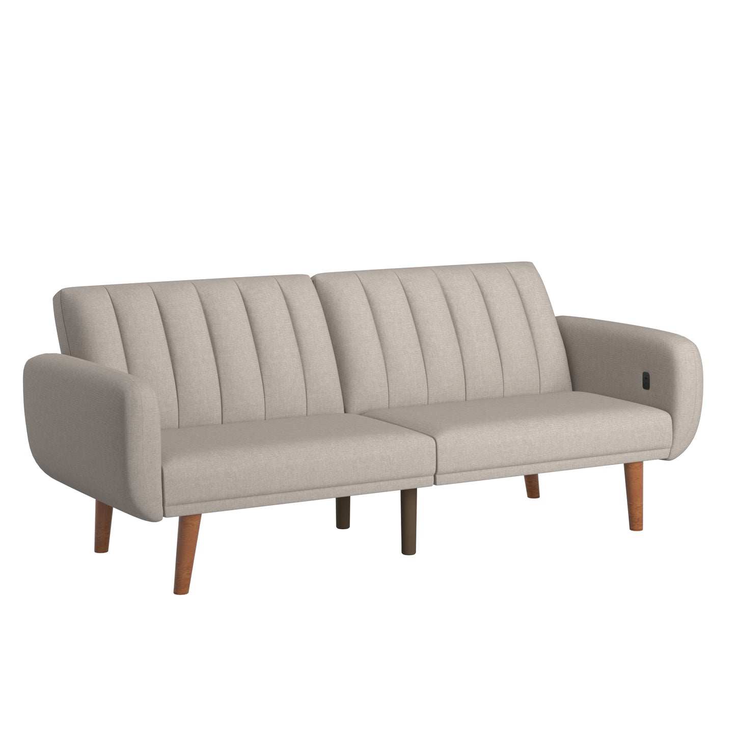 Upholstered Convertible Split-Back Futon Sofa Bed with USB Charging Ports - Light Gray Linan