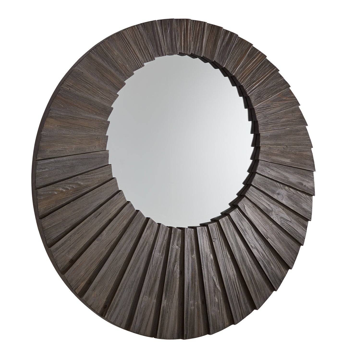 Dark Brown Reclaimed Wood Round Seashell Wall Mirror - Large