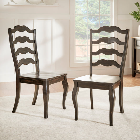 French Ladder Back Wood Dining Chairs (Set of 2) - Antique Black