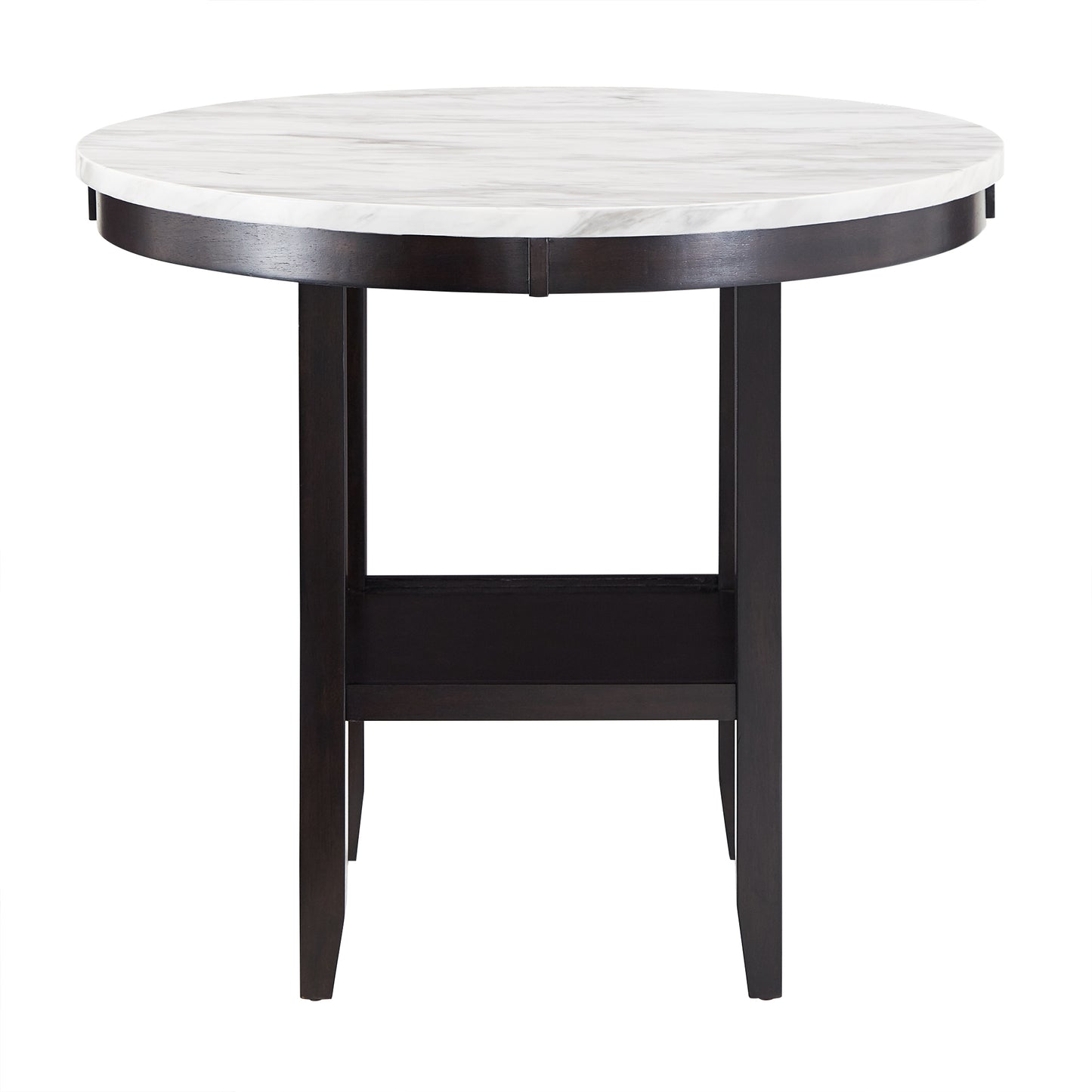 White Faux Marble Round Dining Set - 42" Counter Height Table with 4 Blue Velvet Chairs