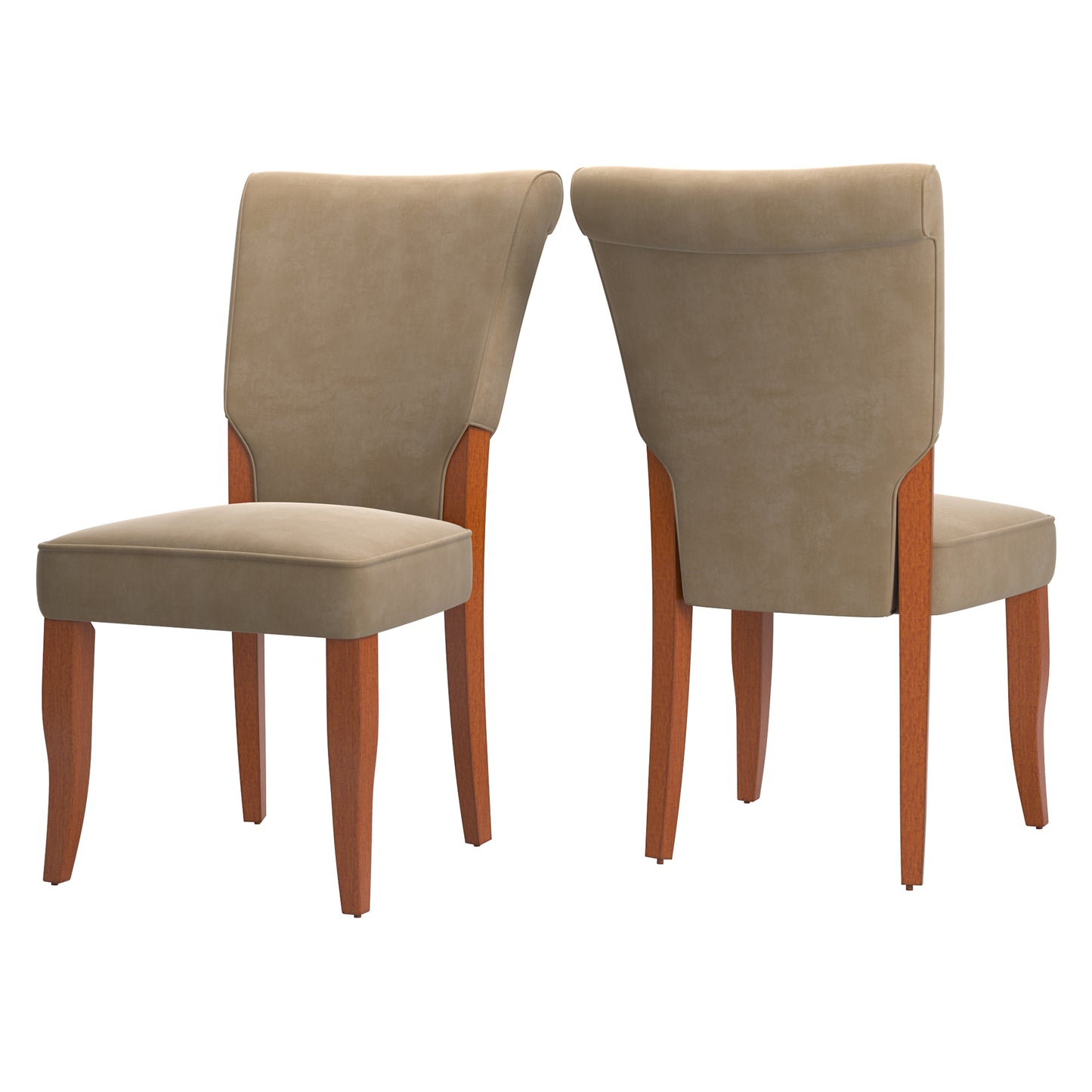 Velvet Upholstered Parsons Dining Chairs (Set of 2) - Cherry Finish, Peat Velvet